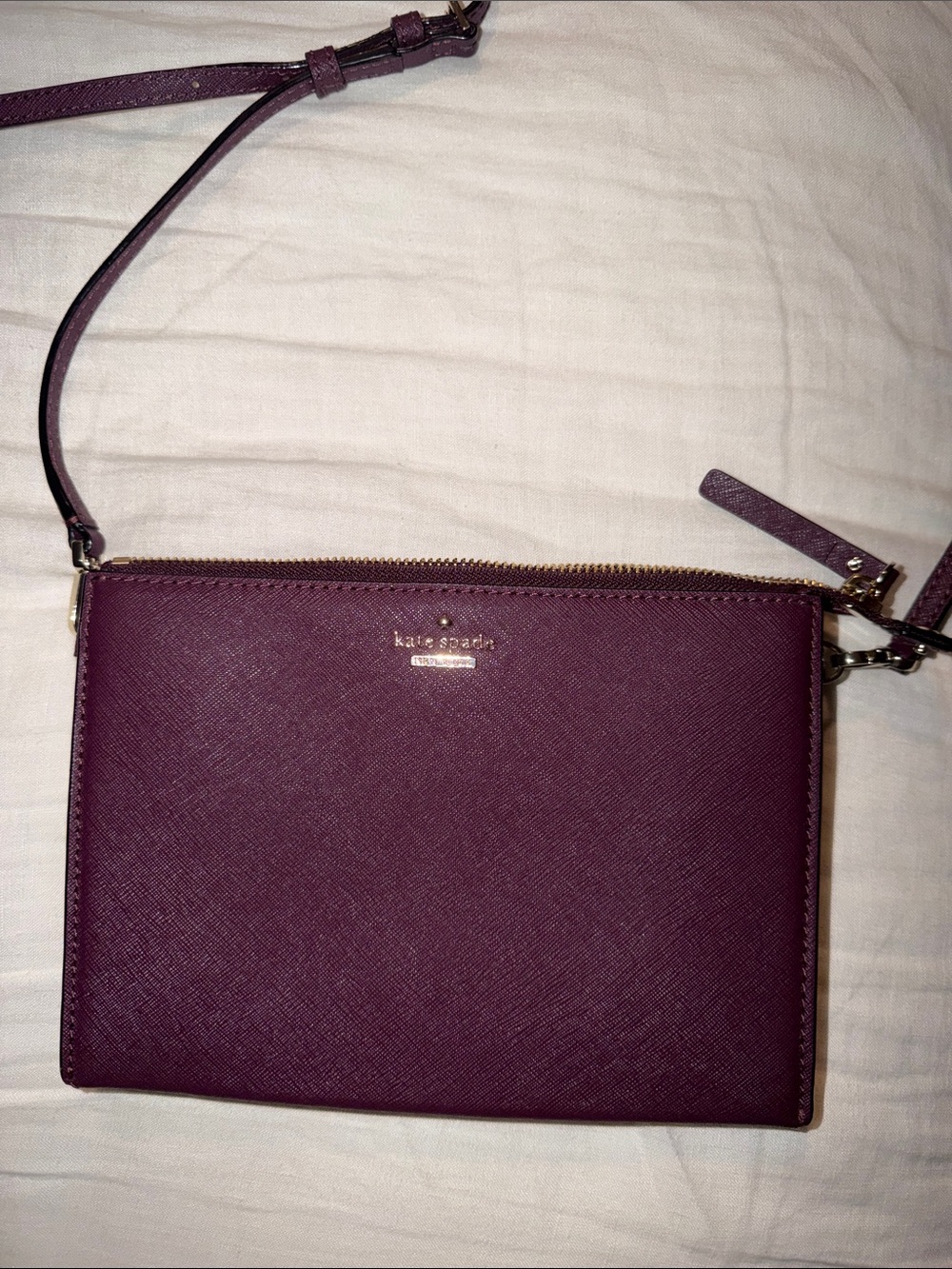 kate spade plum leather crossbody bag with gold hardware